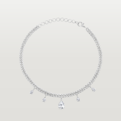Diamond Pearl Drop Mini Link Choker, Silver