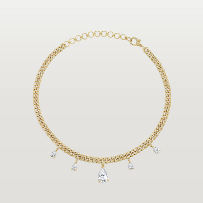 Diamond Pearl Drop Mini Link Choker, Gold