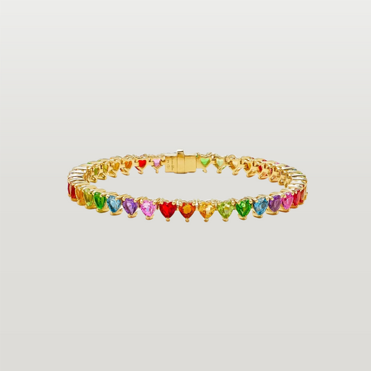 Rainbow Heart Tennis Bracelet