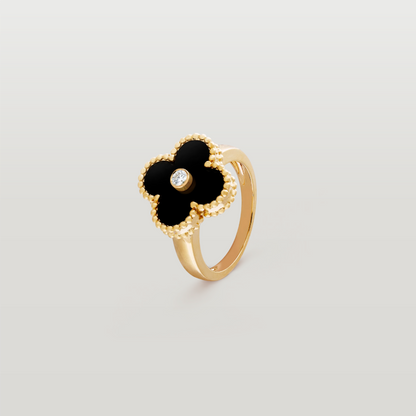 Vintage Alhambra Ring, Diamond, Onyx