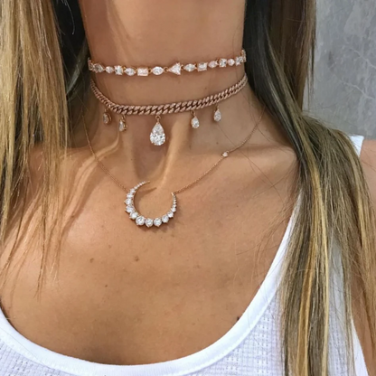 Diamond Pearl Drop Mini Link Choker, Silver